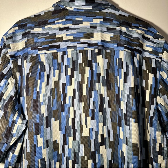 Jhane Barnes Abstract Geometric Disco Blue Button Down Silk Shirt Large - Picture 5 of 11